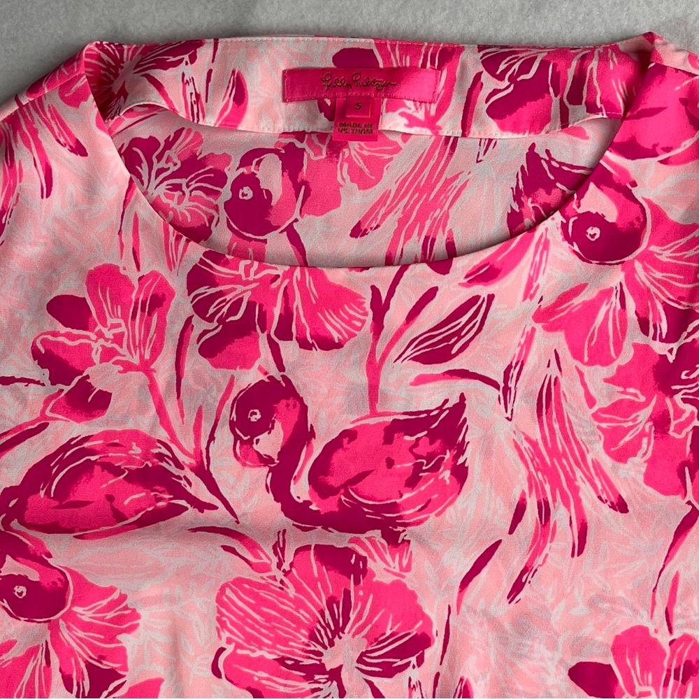 Lilly Pulitzer Women’s Langston Bow Tie Sleeve Flamingo Print Blouse Pink Small - Picture 6 of 6